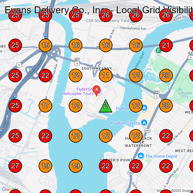 Evans Delivery Co., Inc GeoGrid visibility map for Logistics Service in Kearny